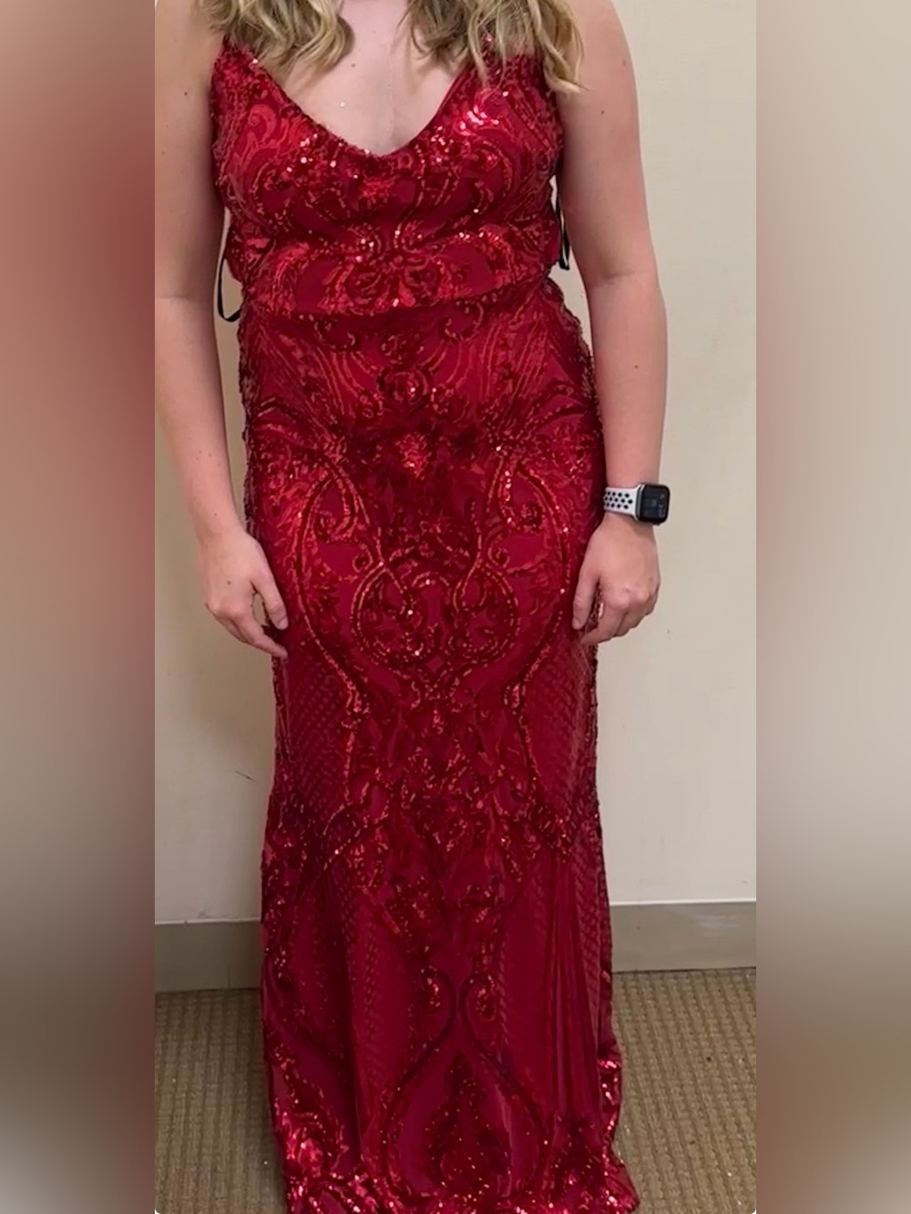 B Darlin Red Sequin Embellished Prom Gown